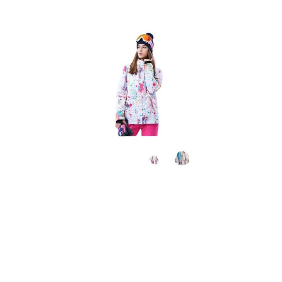 GSOU Snow 10K Waterproof Ski Snowboard Jacket Colorful Paint Splatter Womens Med - Picture 1 of 13